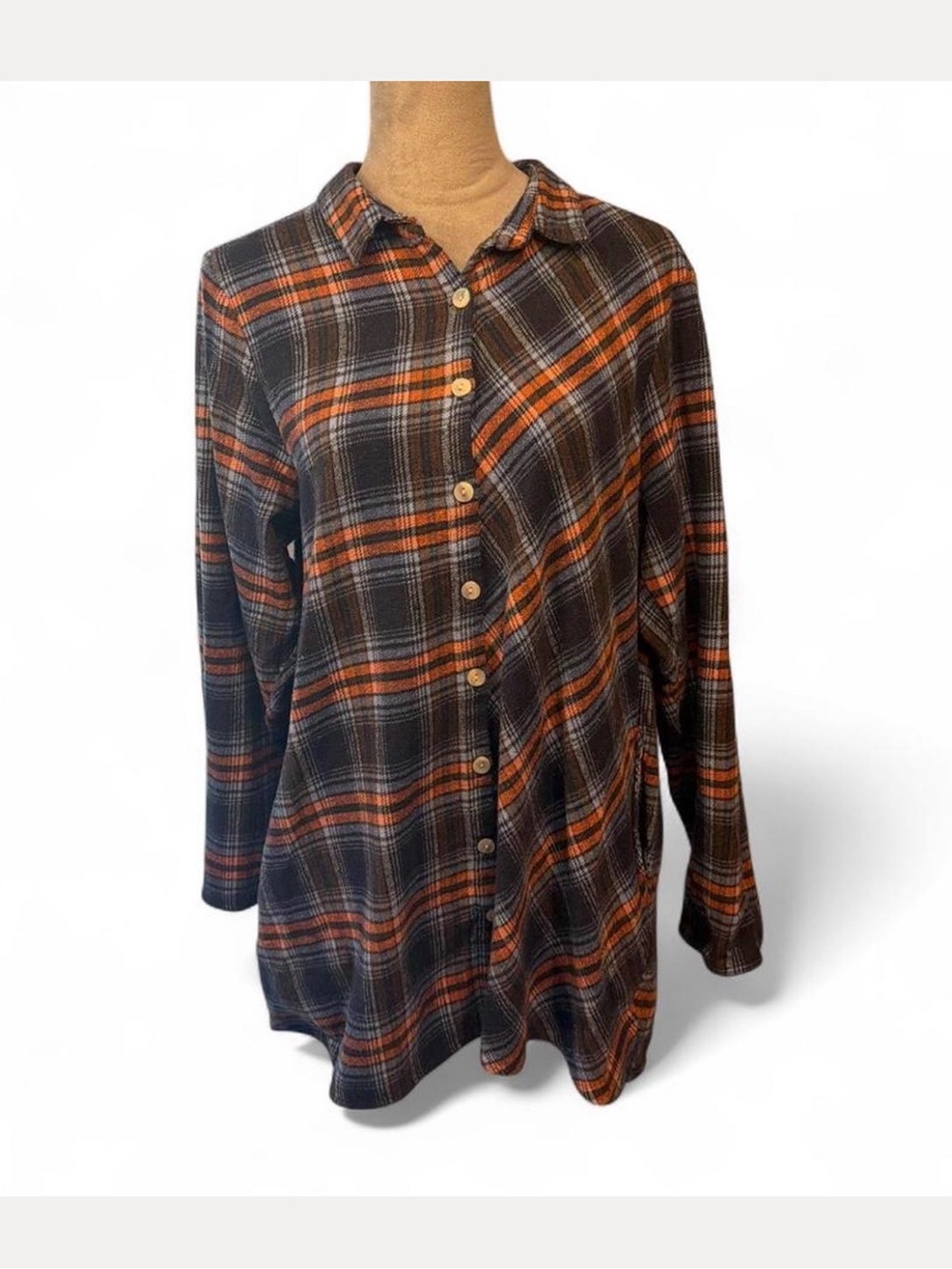Tulip Plaid Button-Up Shirt/Dress/ Tunic 
in Blue and Orange